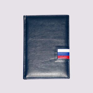 Кожаный ежедневник в синем цвете с флагом РФ
